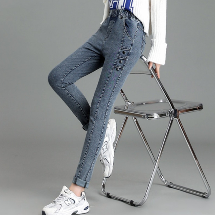 0257# Autumn New Extra Large Size 75.00 Kg-150.00 kg Plump Girls Slimming and Tight High Waist Jeans Stretch Feet Pants