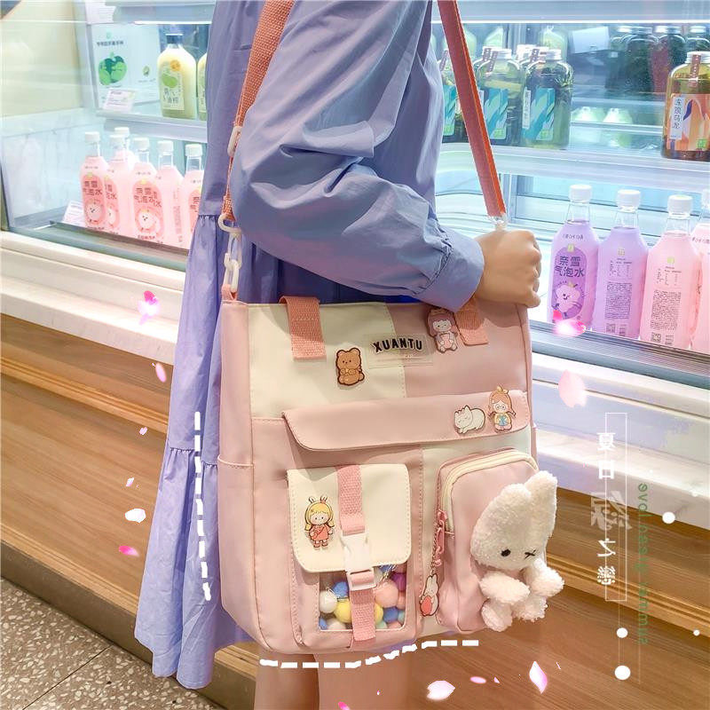 大容量多用帆布包女初中生小学生儿童斜跨上课书包韩版单肩手提袋