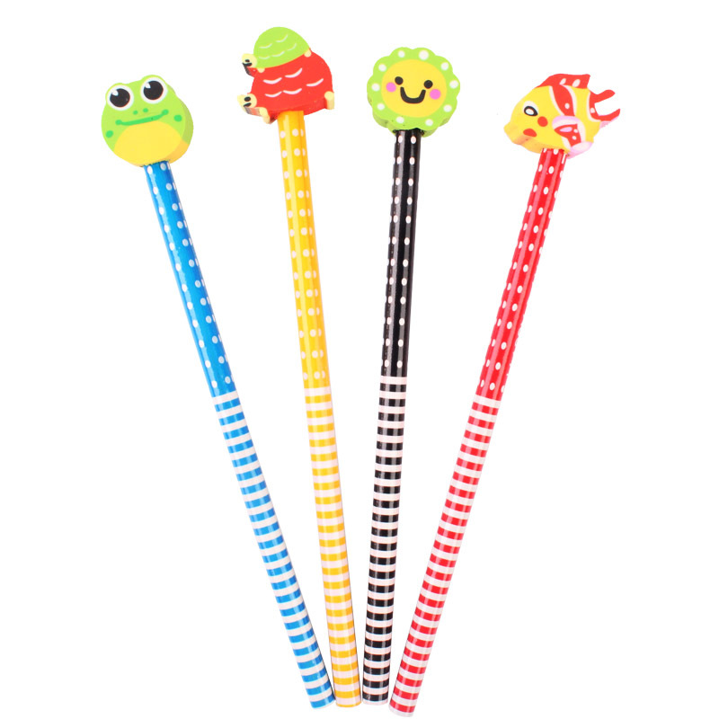 Cute Cartoon Pencil with Eraser Kindergarten Prizes Gift Brush Creative Stationery Student Sketch Drawing Pencil