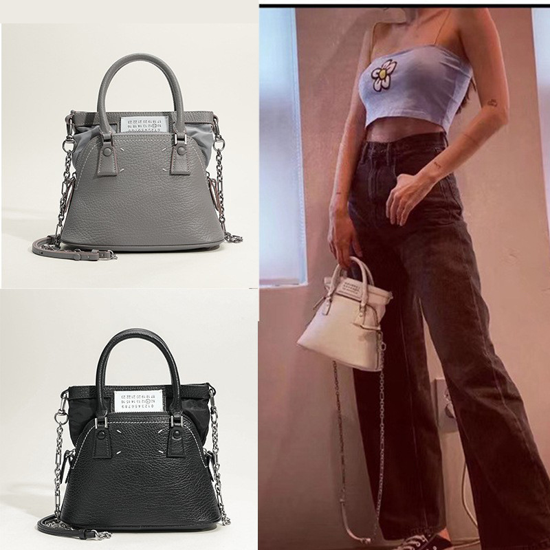 韩国新款小众设计马吉拉贝壳包真皮头层牛皮手提单肩斜挎包包女