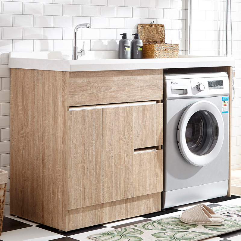 阳台滚筒洗衣机柜伴侣组合一体柜带搓衣板洗衣池洗衣柜洗衣台切角