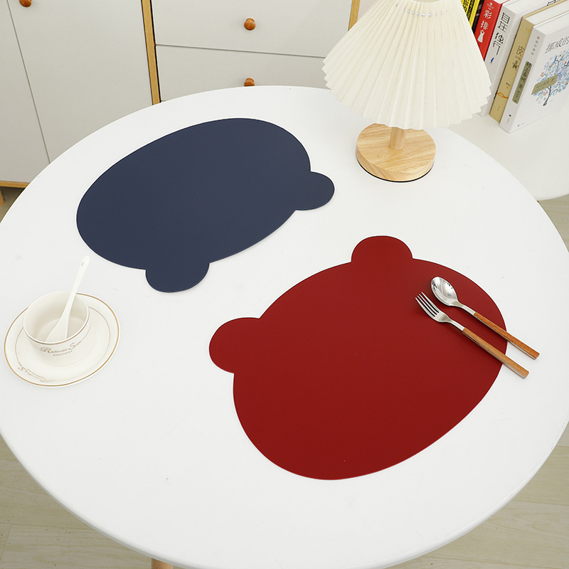 Nordic Leather Western-Style Placemat Creative Cute Cartoon Bear Dining Table Cushion Waterproof and Oil-Proof Kid's Mug Dish Mat Heat Proof Mat