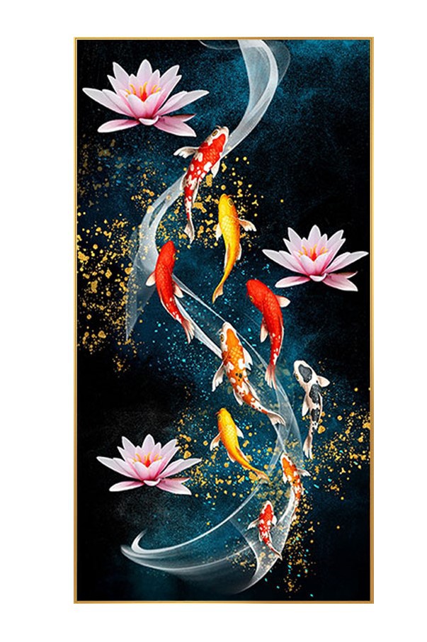 钻石画九鱼莲花图贴钻十字绣2022新款钻石绣年年有余客厅现代玄关