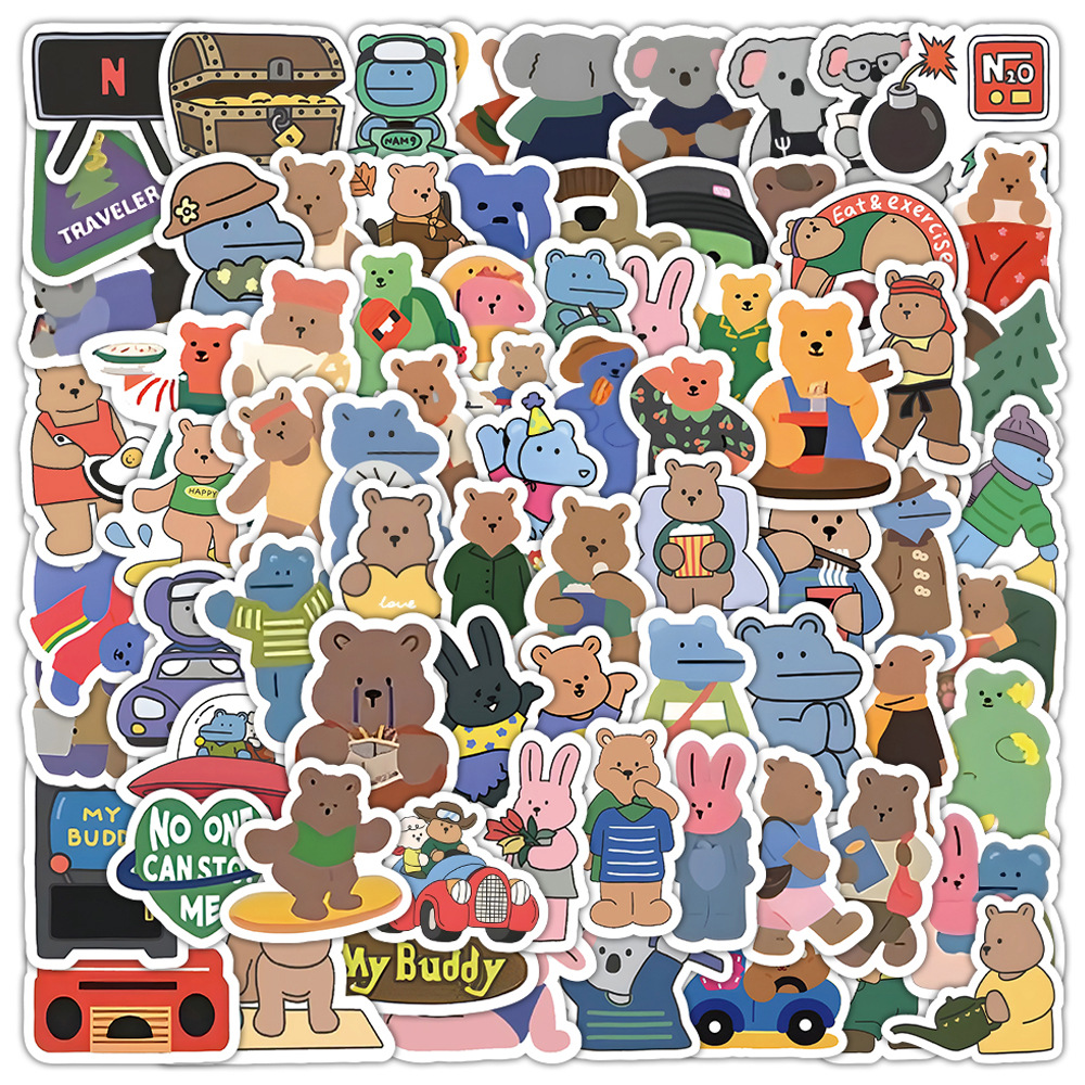 200张可爱卡通韩国小熊涂鸦贴纸 装笔记本书桌行李箱电脑小贴画批