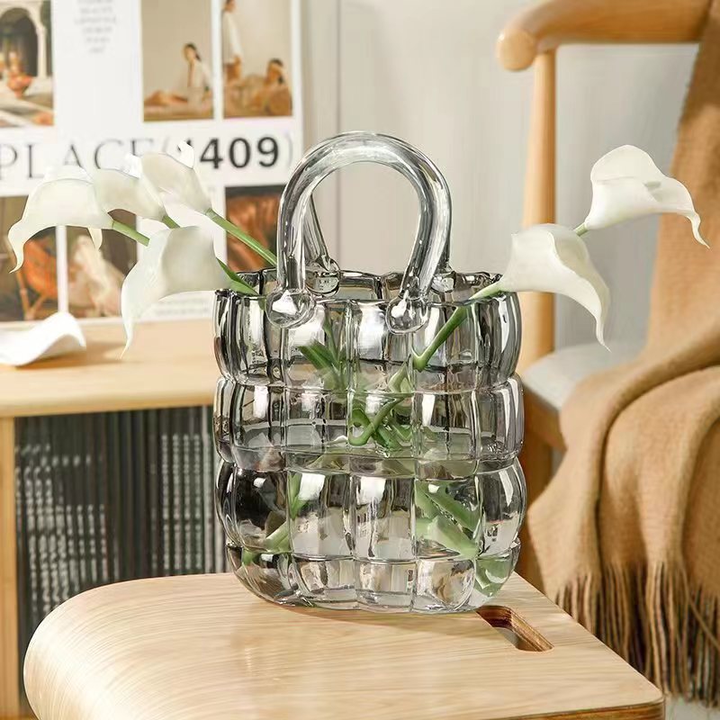 Household Creative Glass Portable Vase High-End Household Flower Arrangement Vase Light Luxury Living Room Decoration Flowers Hydroponic Wholesale