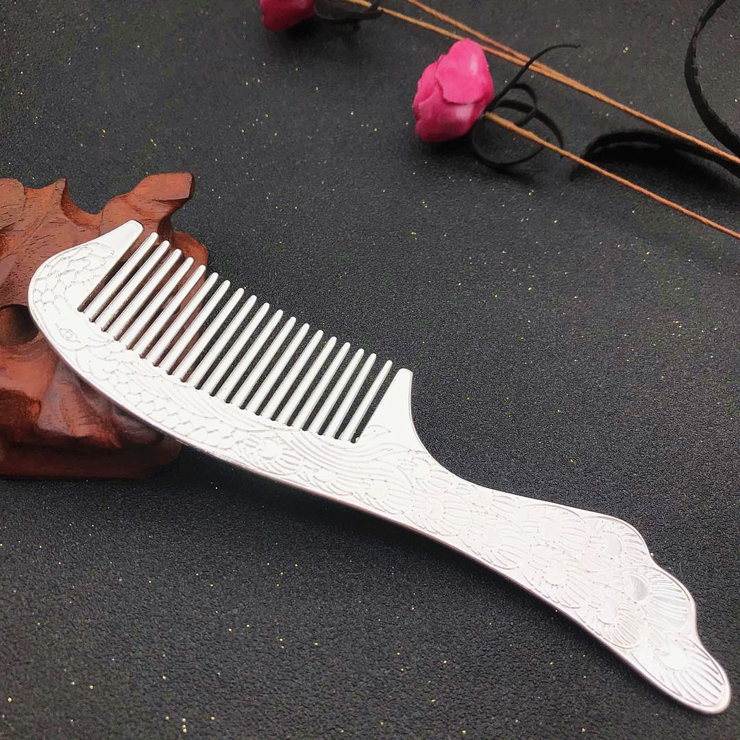 地摊景区热卖高档镀银核子时尚精美节日银梳子礼品流行合金银梳子