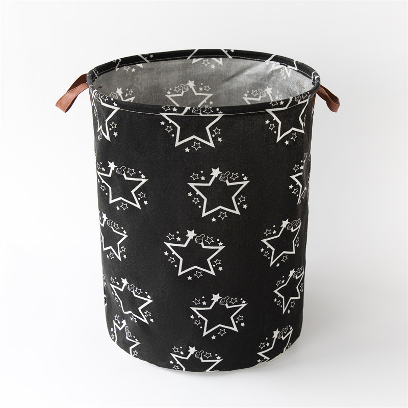 Nordic Style Large Storage Dirty Clothes Blue Five-Pointed Star Christmas Waterproof Coating round Barrel Storage Box