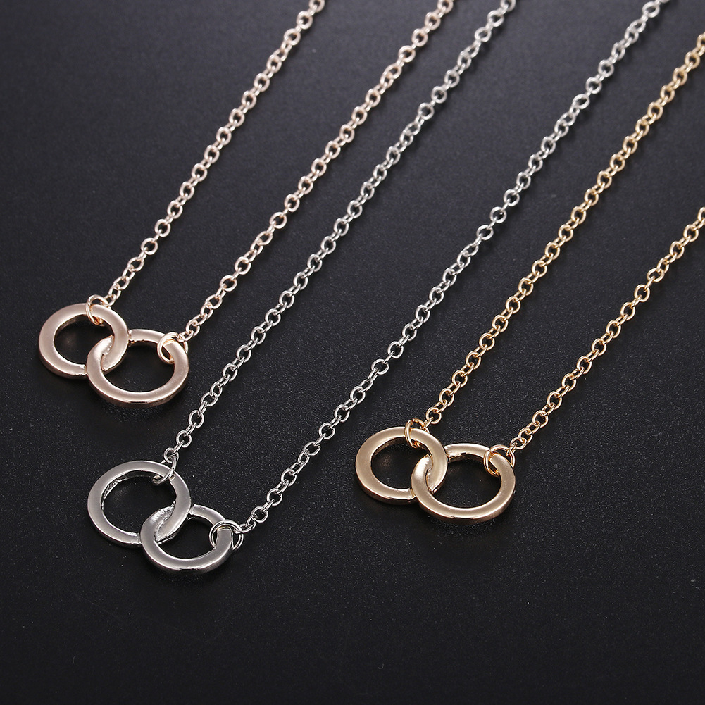 跨境爆款 简约几何两个圆圈 母亲节子母双圆环项链 欧美流行饰品