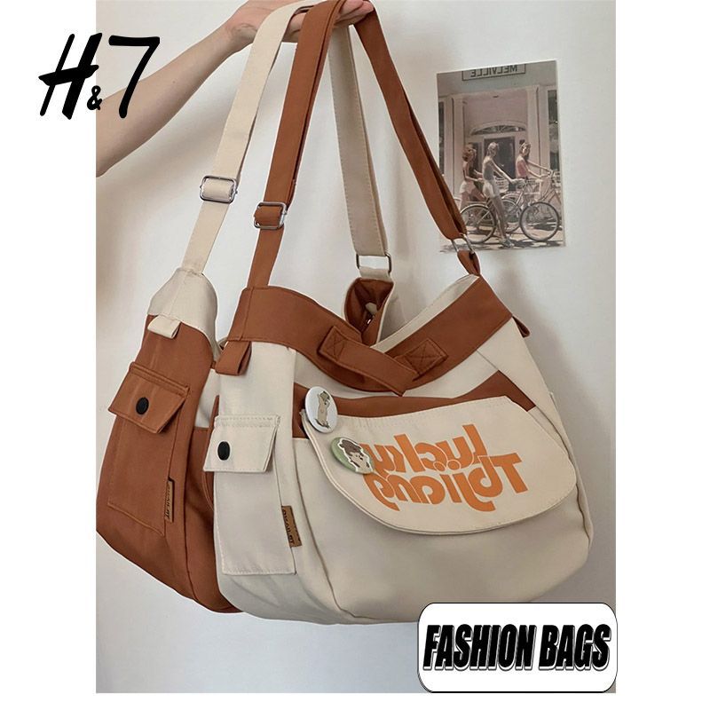 大容量帆布单肩包女韩版复古撞色休闲百搭斜挎包女学生上课书包