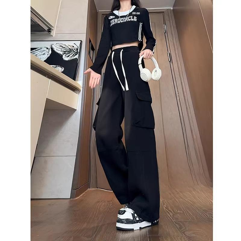 裤子男潮流口袋工装牛仔裤男裤宽松直筒阔腿高街美式复古帅气长裤