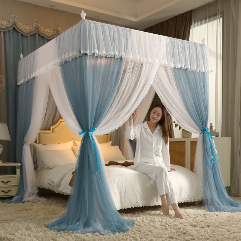 双层纱公主风落地宫廷蚊帐三开门方顶蚊帐轻奢帐纱加密大空间防蚊