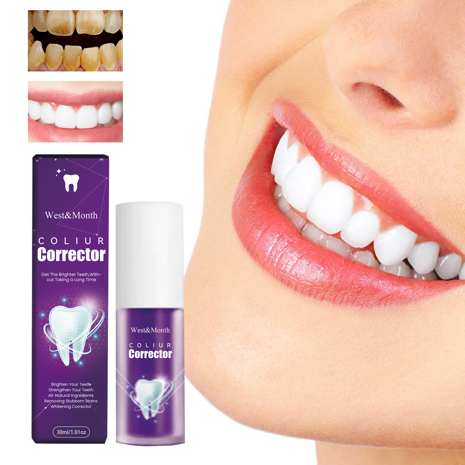 West & Month Purple Whitening Toothpaste Cleaning Tooth Stains Oral Odor Care Gum Whitening Tooth Toothpaste