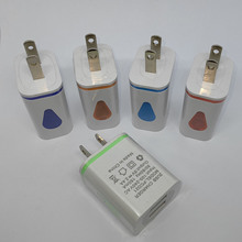 跨境货源双USB水滴LED发光充电器欧规美规手机2.1A彩色快速充电器