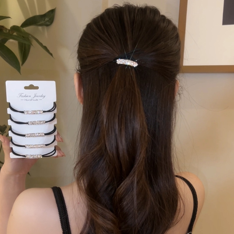 闪闪皮筋水钻女扎头绳女生橡皮筋高弹力耐用发绳皮套胶圈黑色发圈