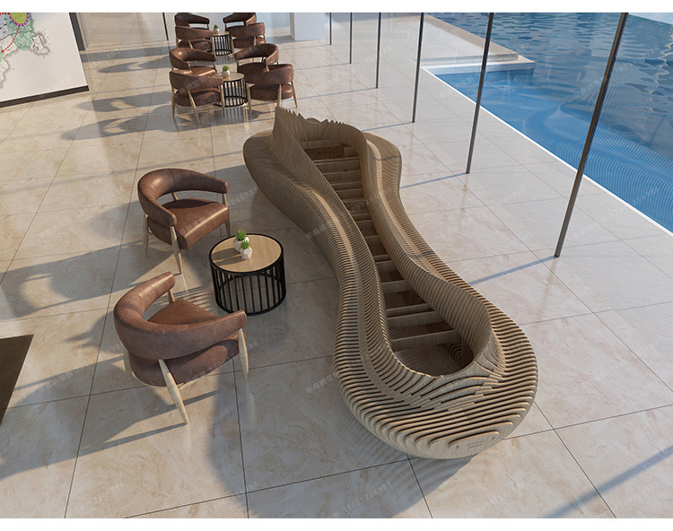 户外公共艺术休闲座椅 步行街商场入口室外公园弧形排队等候椅子