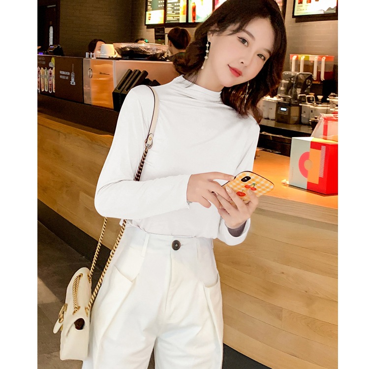 Half Turtleneck Bottoming Shirt Women's Autumn and Winter Korean Style Fitted Bottoming Modal Long-Sleeved Mask T Hyaluronic Acid Skin Care Clothing