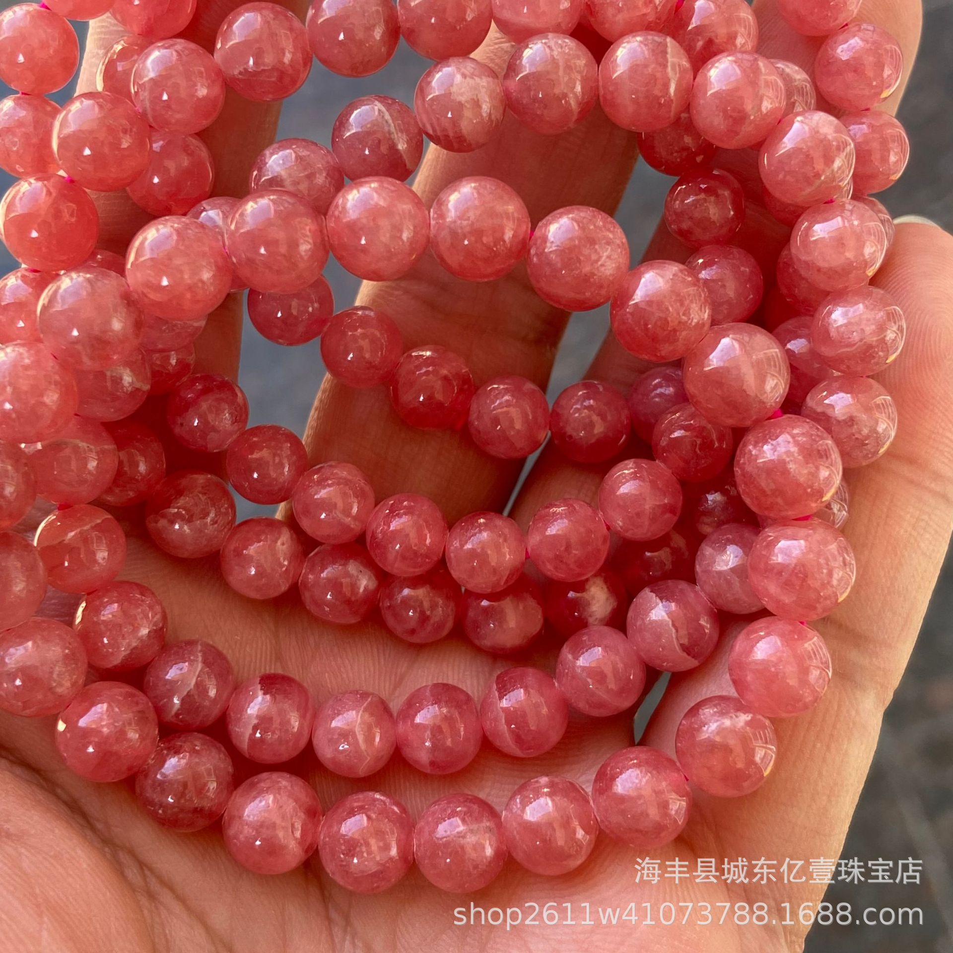 天然菱锰矿手链 阿根挺红纹石手串无黑无斑 生日礼物