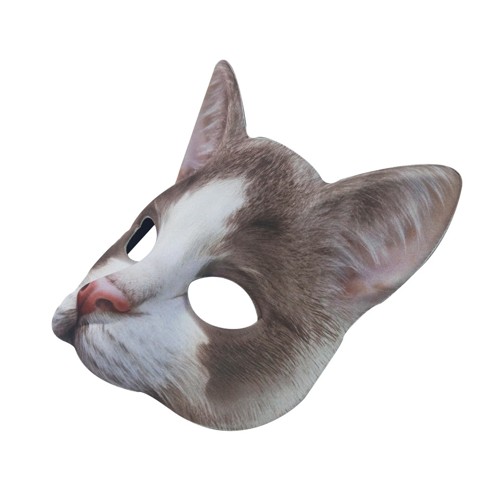 跨境货源现货万圣节狂欢节化妆舞会数码印花动物银渐层猫面具