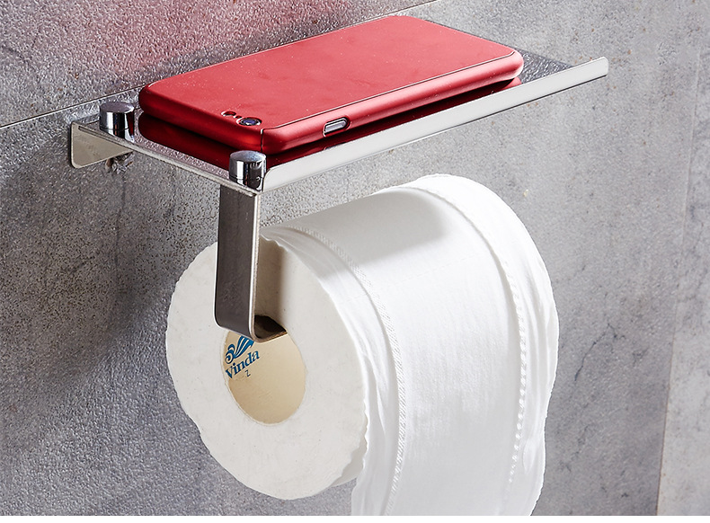 黑色免打孔纸巾架子厕所纸巾盒卫生间手机置物架卫生纸盒手纸卷架