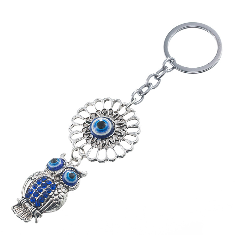 Cross-Border Hot Animal Blue Eyes Evil Eye Owl Metal Keychains Devil's Eye Automobile Hanging Ornament