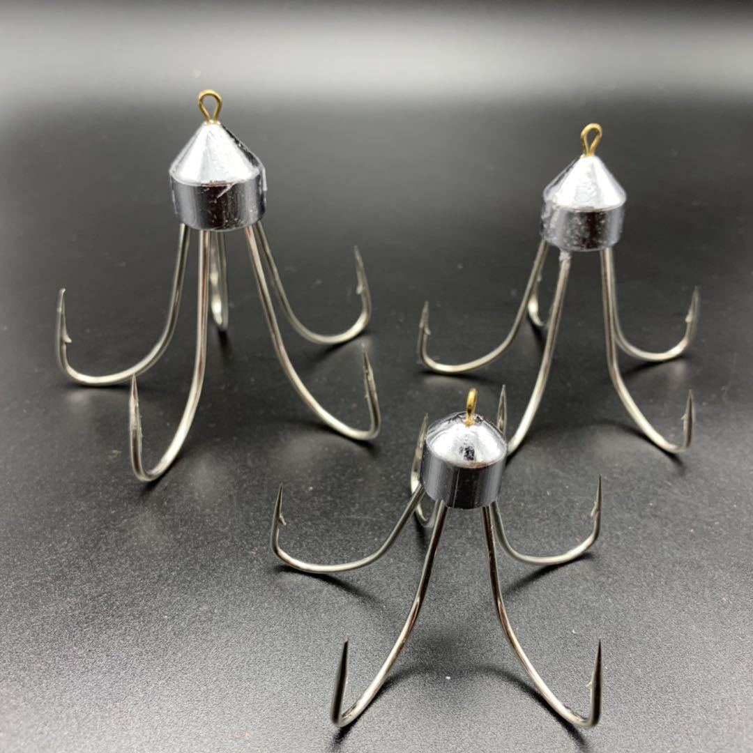 现发货)新款五爪钩五锚钩锚鱼钩三本钩加铅锚钩带倒刺钩五爪锚钩
