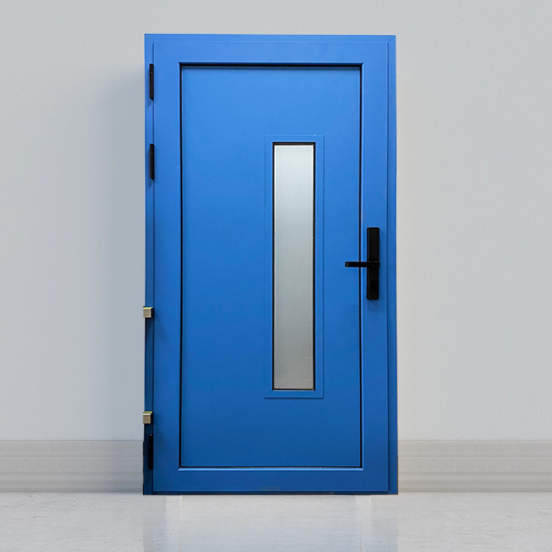 断桥铝门窗蓝色断桥70整板带磨砂视窗平开门带密码锁家装平开门