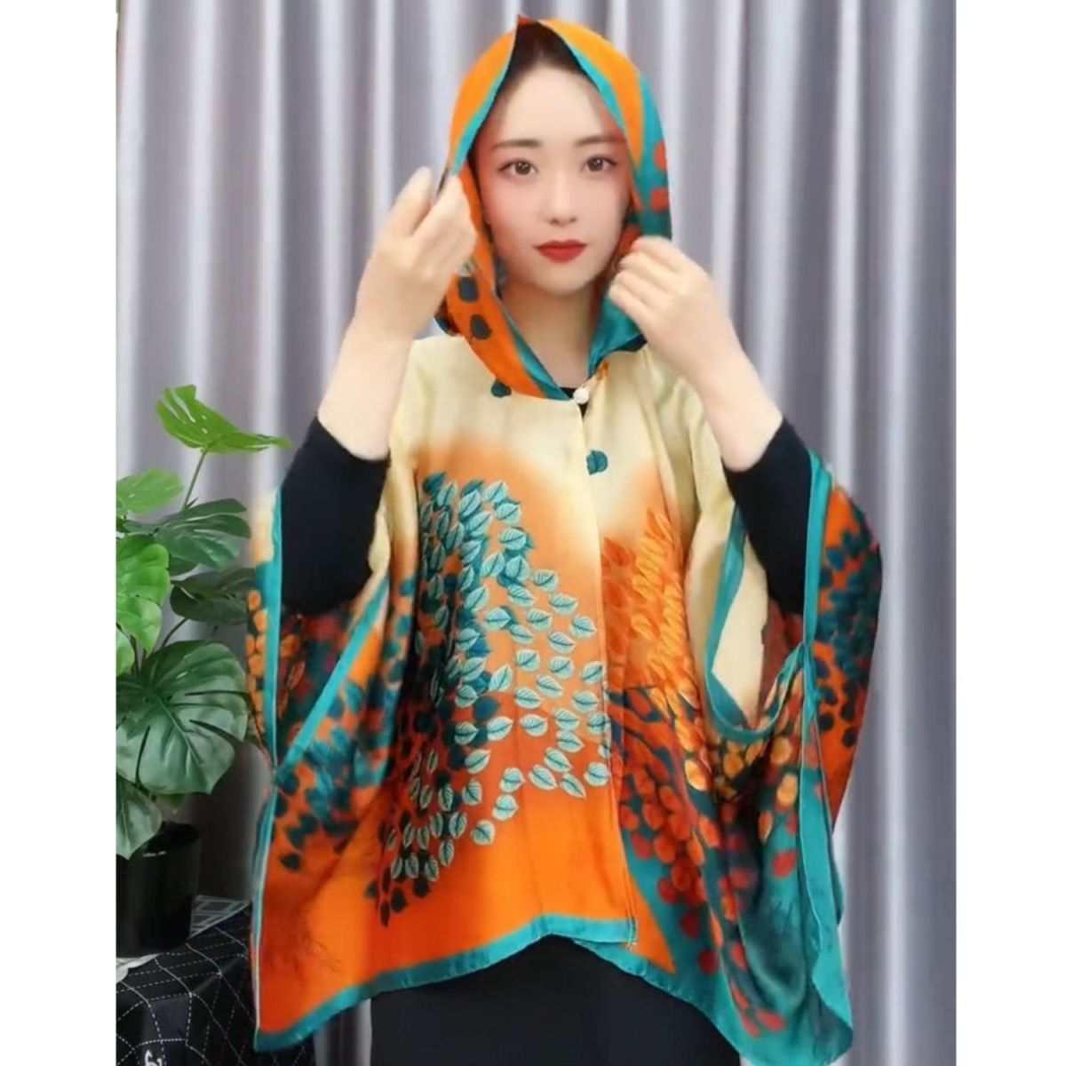 防晒衣连帽披肩春夏季遮阳新款磁扣冰丝丽锦缎珍珠缎时尚百搭丝巾