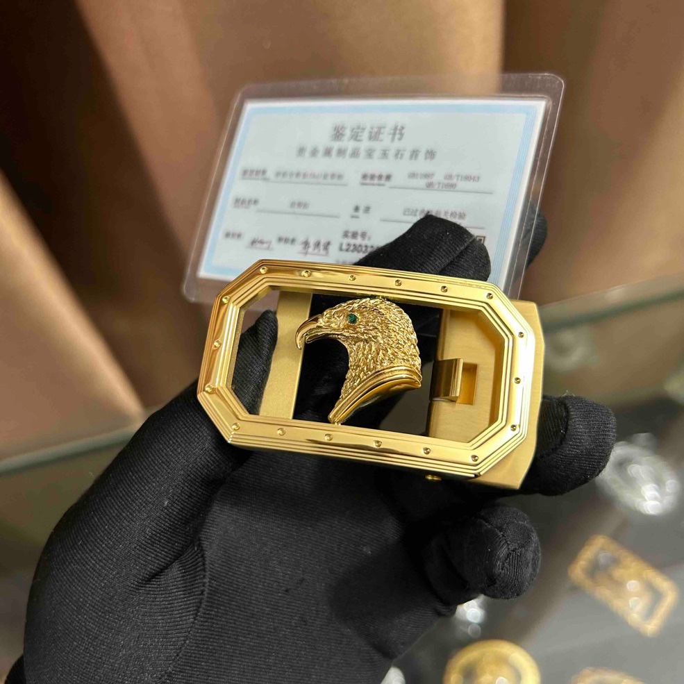 史蒂芬24k镀包金男鹰头自动扣3.5腰带皮卡扣裤带头3.