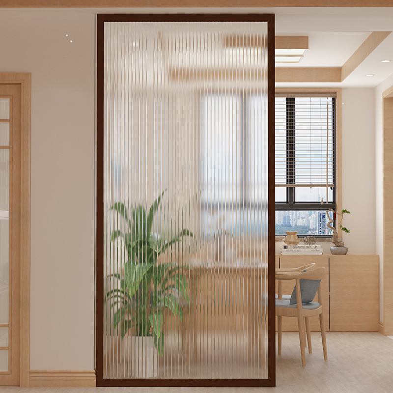 适用北欧轻奢原木艺术玻璃屏风日式极简实木框架长虹玻璃进门隔断
