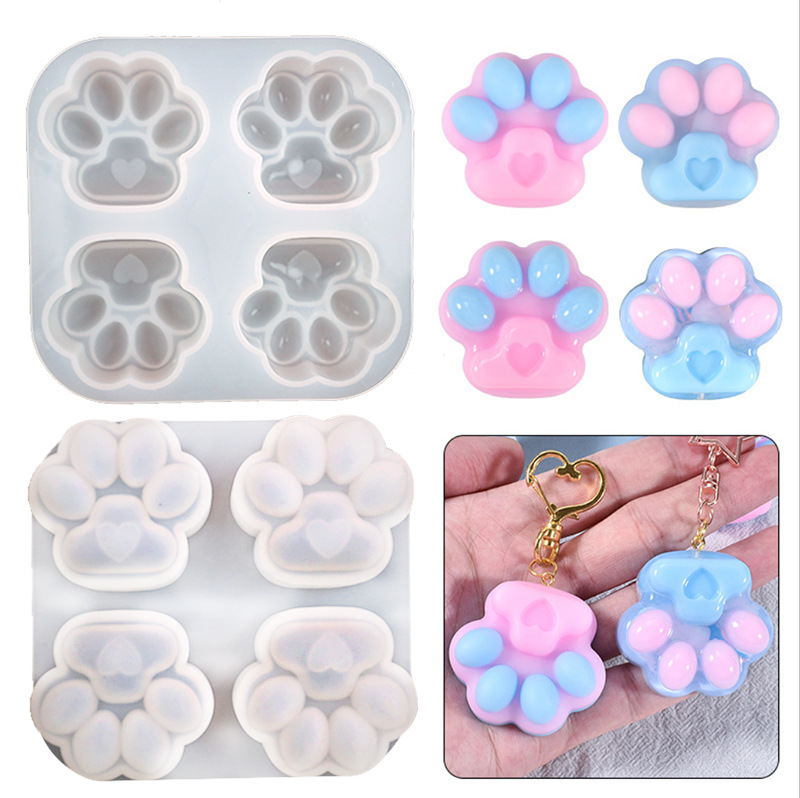 可爱肉肉猫爪狗爪水晶滴胶硅胶模具手工diy材料包立体8连磨砂肉垫