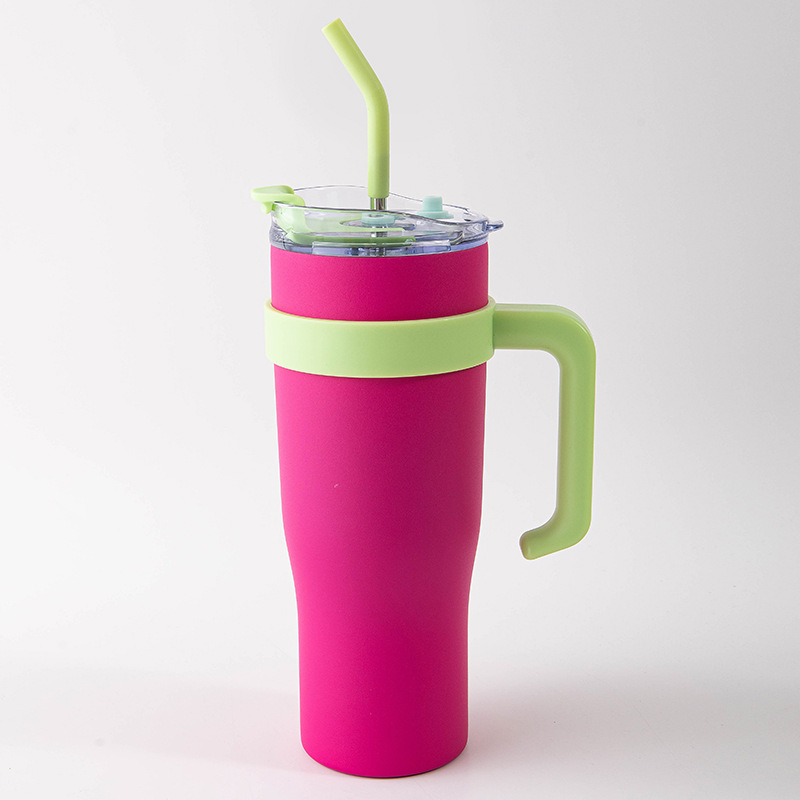New Large-Capacity Water Cup Thermos Cup Straw Cup Heat and Cold Insulation Indoor Female Student Thermos Cup Handheld Cup