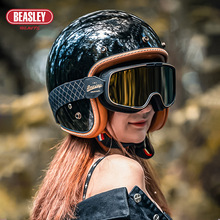 比斯力复古头盔四季通用电动摩托车半盔3C认证男女机车四分之三盔