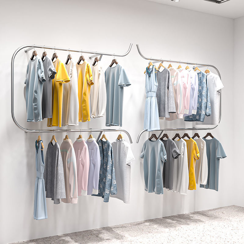 服装店展示架双层墙上挂衣架女装店壁挂式货架陈列架悬挂式双层架