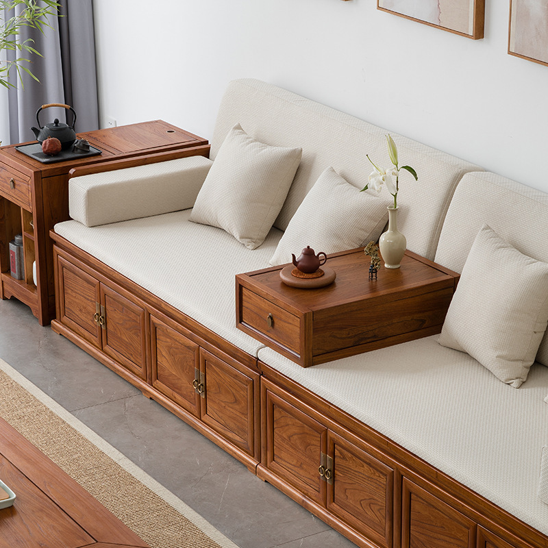 新中式实木罗汉床沙发老榆木床榻储物箱体罗汉塌简约明式家具组合