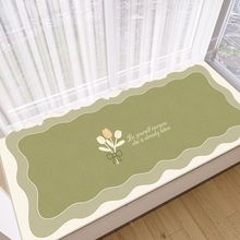小清新绿色花卉风四季通用床边毯好打理水晶绒地毯卧室防滑飘窗垫