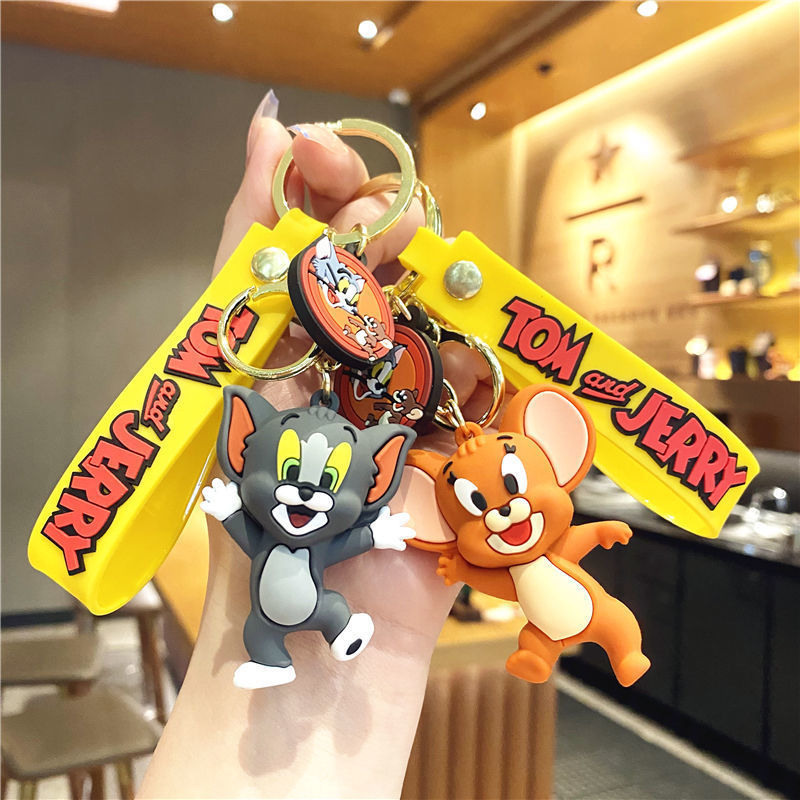 Cartoon Cat and Mouse Keychain Pendant Tom Jerry Silicone Doll Couple Bags Car Key Chain Pendant