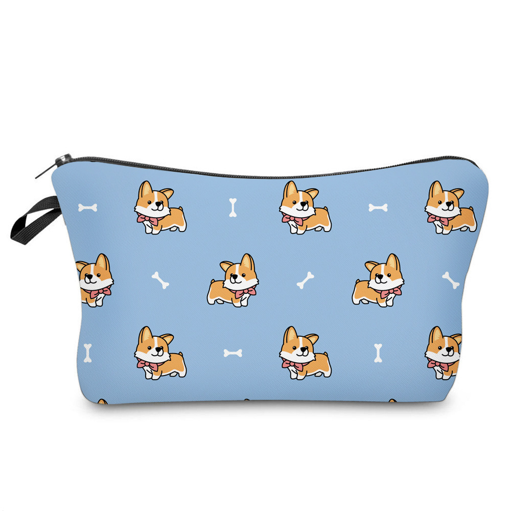 Amazon New Corgi 3D Printing Polyester Makeup Bag Clutch Women's Fashion Travel Storage Cosmetic Case