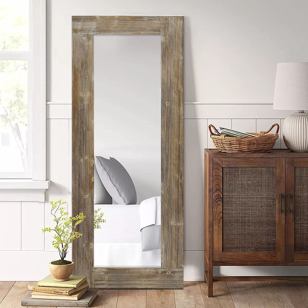 pastoral style mirror wooden frame full body mirror wooden frame mirror fresh wood color retro floor mirror customization