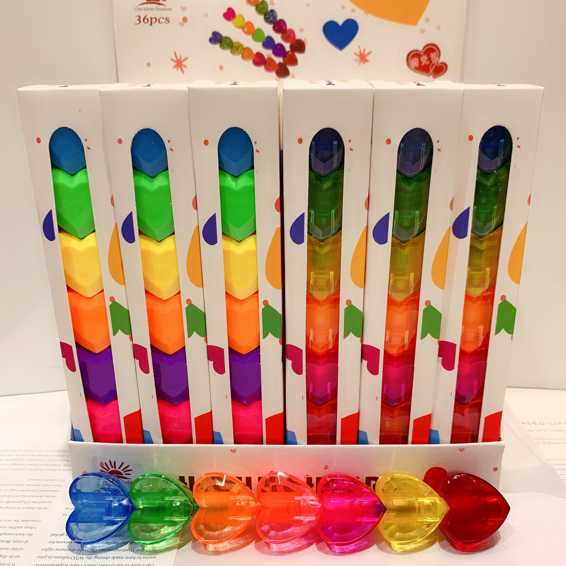 韩版爱心造型荧光笔可拼接心形可爱文具重点标记六色手账笔礼品