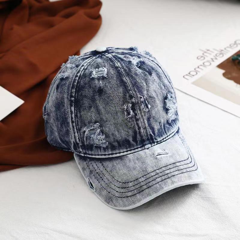 British Ripped Amazon Retro Worn Looking Washed-out Denim Baseball Cap Men and Women Adjustable Ripped Peaked Cap Tide