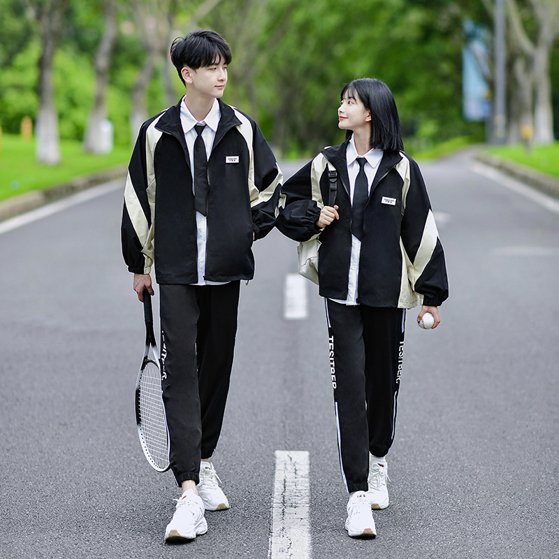 情侣装秋冬季冲锋衣外套套装初高中学生班服运动会开幕式三件套潮