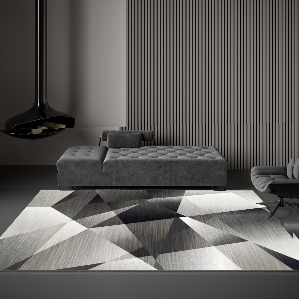 抽象风格客厅地毯 复古工业风茶几灰色地毯 极简素色卧室床边毯