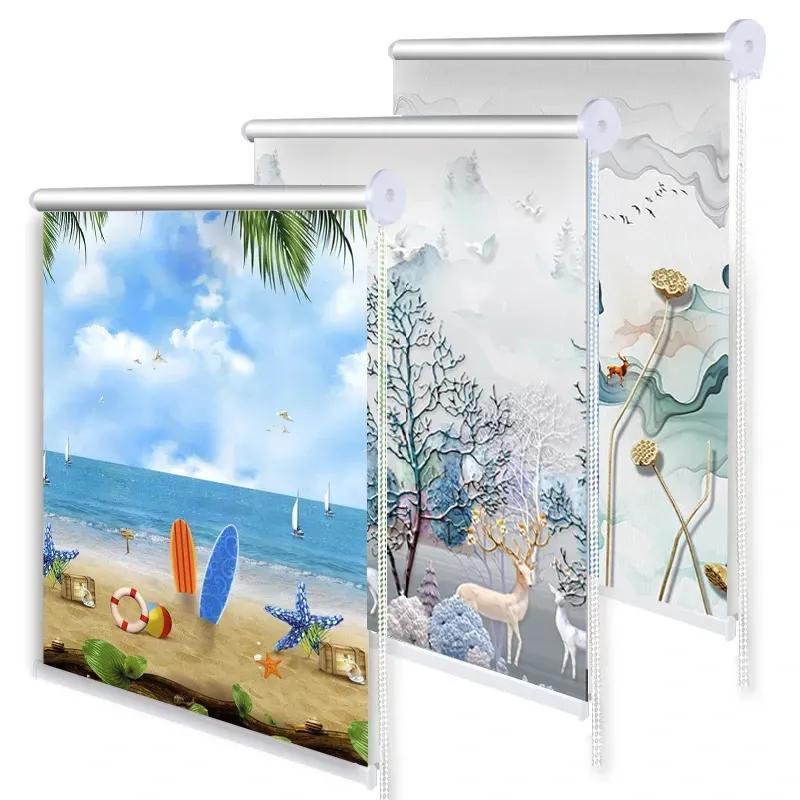 窗帘免打孔安装卫生间浴室卧室客厅厨房遮光遮阳防水防油拉链卷帘