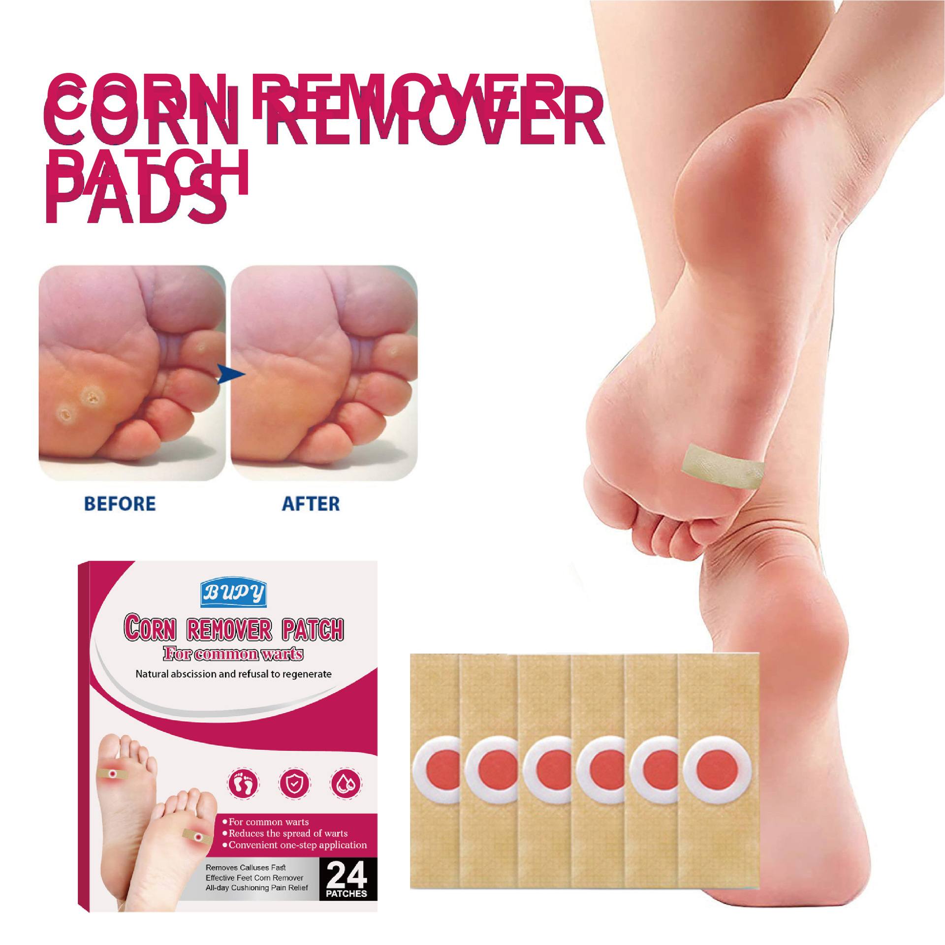 跨境bupy鸡眼贴足部护理去鸡眼老茧死皮肉刺抑菌草本批发鸡眼贴