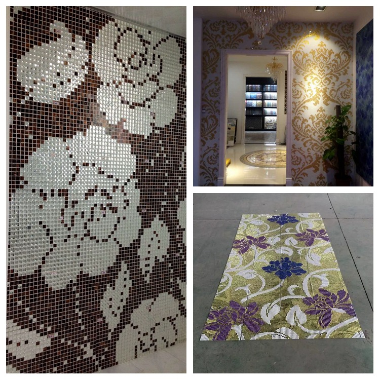 玻璃镜面马赛克玫瑰花客厅电视背景墙欧式拼图拼花玄关建材马赛克