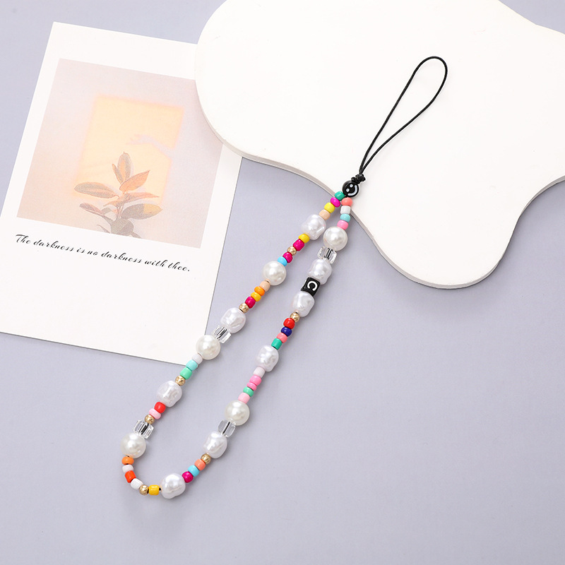 Factory Direct Online Hot Sale Anti-Lost Mobile Phone Chain Beaded Love Rainbow Mobile Phone Lanyard Diy Pearl Chain Hanging