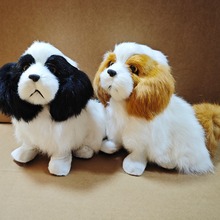 厂家批发 仿真狗摆件京巴狗动物模型 家居桌面装饰品皮毛工艺品