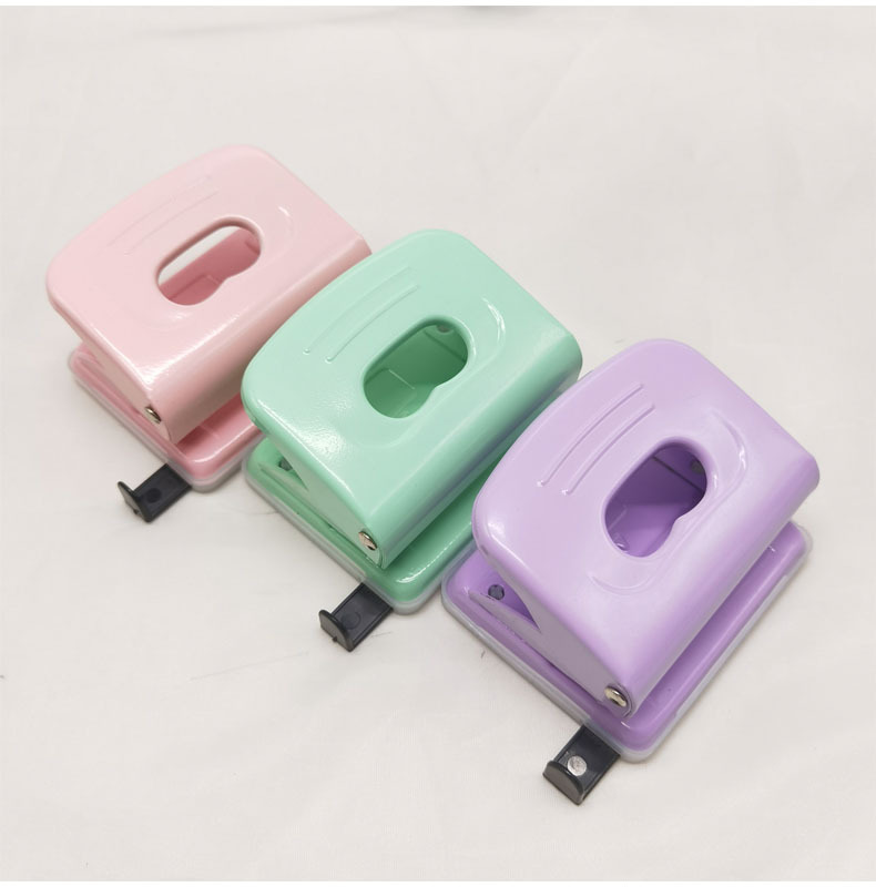 Macaron Color round Hole Metal Punching Machine Office Supplies Manual Labor-Saving Double Hole Loose Spiral Notebook Puncher with Measure Gauge