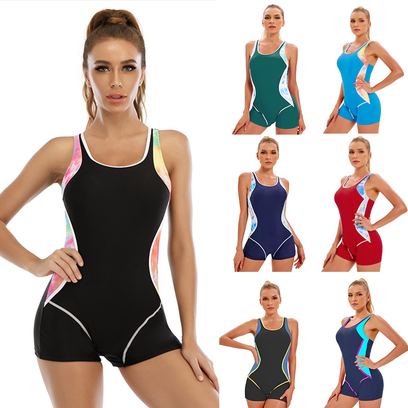 2022 Amazon Women's Sports One-Piece Swimsuit Conservative Color Matching European and American Sexy Backless Cross-Border Swimsuit Wholesale