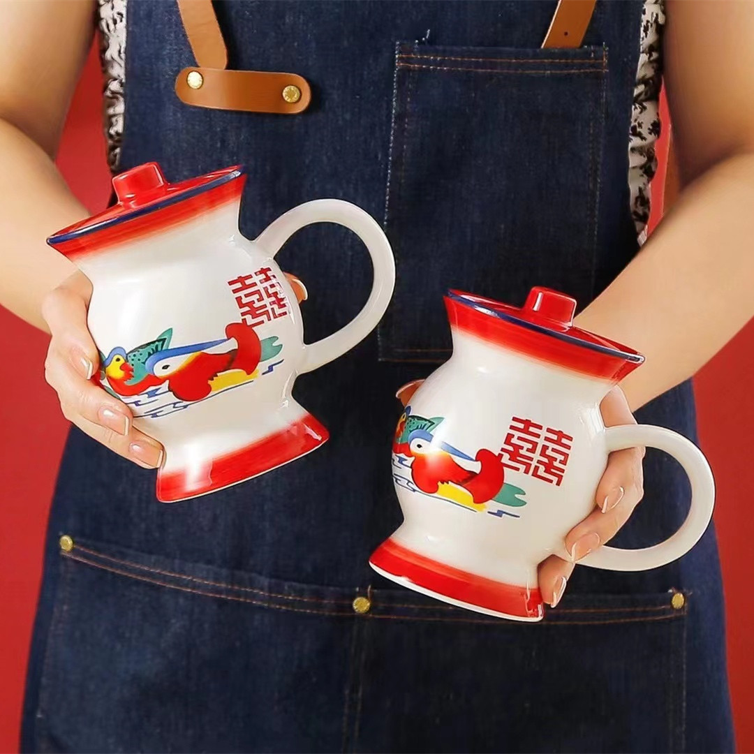 怀旧喜庆婚庆搞怪痰盂马克杯创意个性情侣马克杯双喜鸳鸯结婚礼品